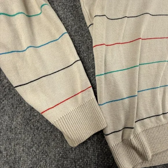 Lacoste Men Sweater Knit Croc Logo Striped Off White Casual Size 4 Medium Adult - Picture 12 of 16